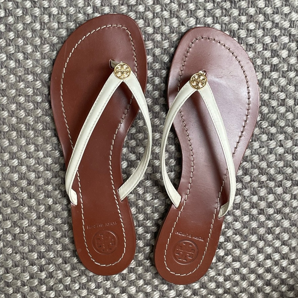 Tory Burch Brown and White Leather Sandals